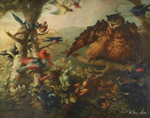 Le harcèlement d'un hibou moyen-duc par d'autres oiseaux - Tobias Stranover - Reproductions de tableaux et peintures haut de gamme