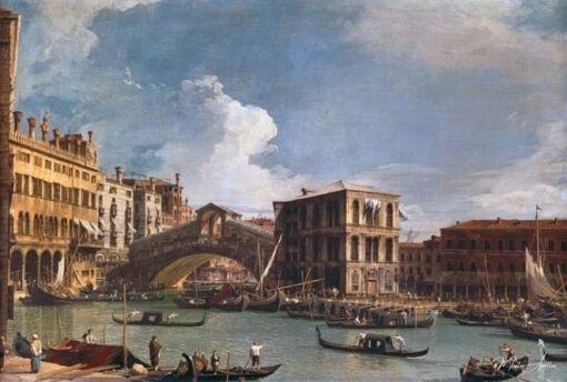 Le pont du Rialto, Venise, vu du nord - Giovanni Antonio Canal - Reproductions de tableaux et peintures haut de gamme