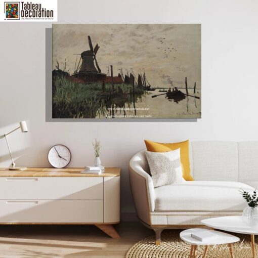 Moulin à vent et bateau à Zaandam - Tableau Monet - Reproductions de tableaux et peintures haut de gamme
