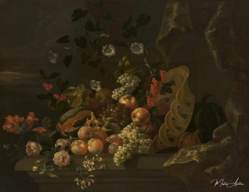 Nature morte avec un panier de fruits et de fleurs - Tobias Stranover - Reproductions de tableaux et peintures haut de gamme