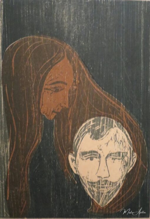 Tête d'homme avec des cheveux de femme de Edvard Munch - Reproductions de tableaux et peintures haut de gamme