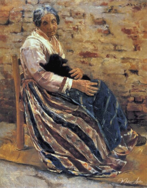 Une vieille femme avec un chat - Max Liebermann - Reproductions de tableaux et peintures haut de gamme